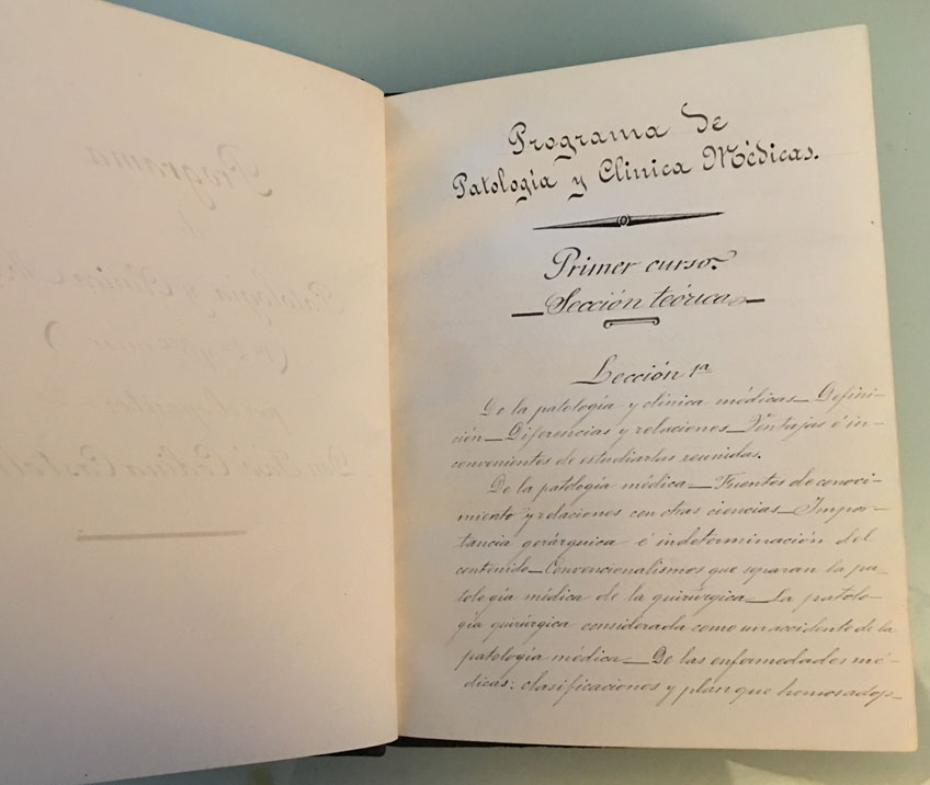 Programa manuscrito de Patología y Clínica Médicas (1º, 2º y 3er curso) por el opositor Don José Codina Castellví