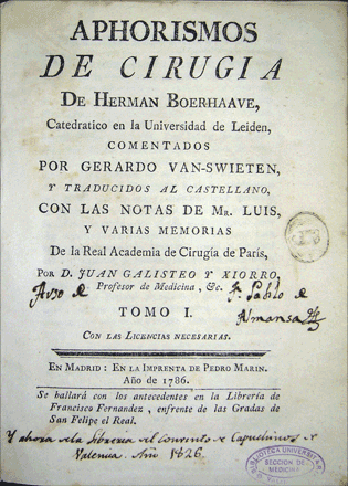 Portada edici&oacute;n castellana de los Aforismos, de Swieten
